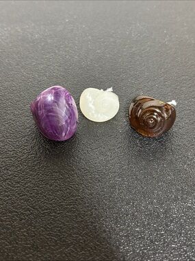 Three-Piece Carved Shell Resin Ring Trio - Purple, Cream & Brown